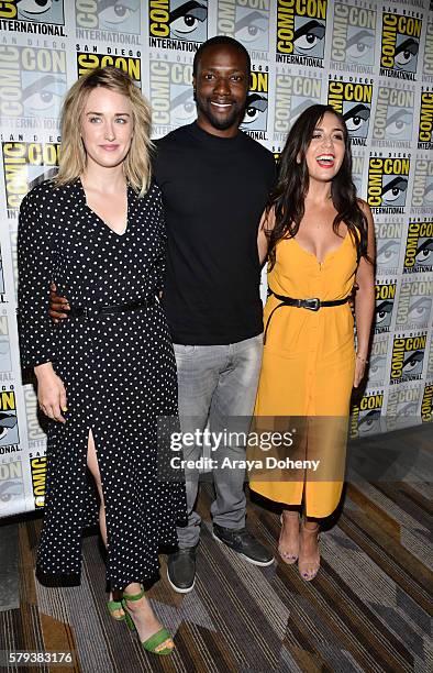 Ashley Johnson, Rob Brown and Audrey Esparza attend the Blindspot press line at Comic-Con International 2016 - Day 3 on July 23, 2016 in San Diego,...