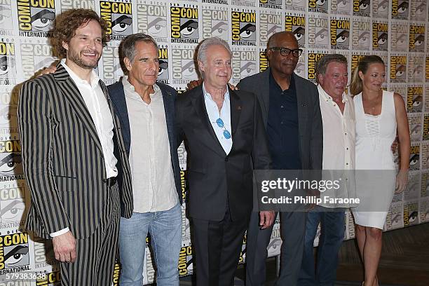 Bryan Fuller, Scott Bakula, Brent Spiner, Michael Dorn, William Shatner, and Jeri Ryan attends the 'Star Trek 50' press line during Comic-Con...