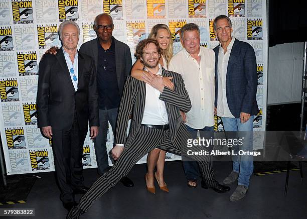 Actors Brent Spiner and Michael Dorn, writer/producer Bryan Fuller, actors Jeri Ryan, William Shatner and Scott Bakula attend the "Star Trek" panel...