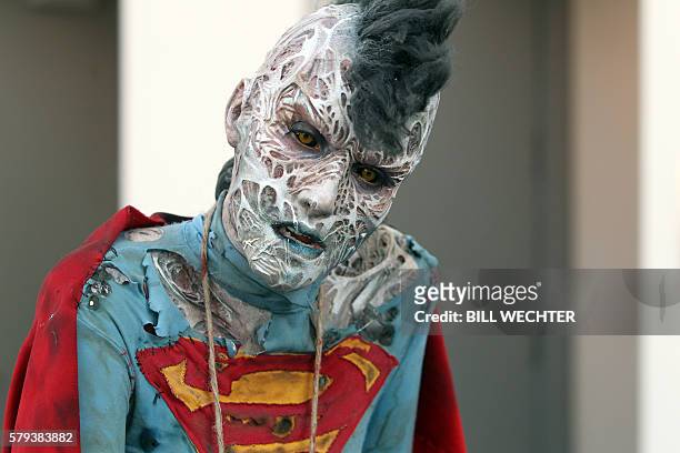 Woman made up by Cinema Makeup School plays a female Bizarro from the comic strip of the same name during Comic-Con International 2016 in San Diego,...