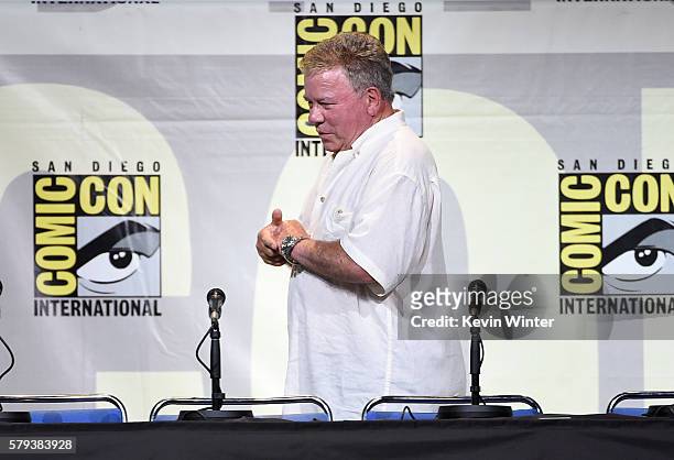 Actor William Shatner attends the "Star Trek" panel during Comic-Con International 2016 at San Diego Convention Center on July 23, 2016 in San Diego,...