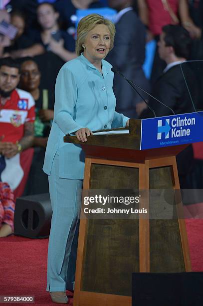 Democratic Presumptive Nominee for President former Secretary of State Hillary Clinton speaks with her Democratic candidate for Vice President, U.S....