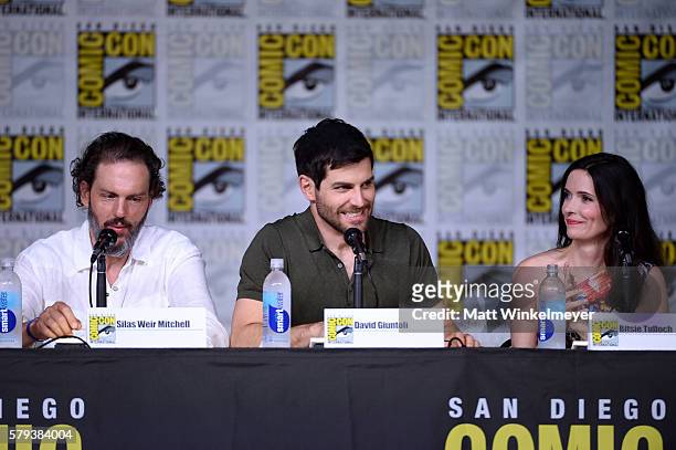 Actors Silas Weir Mitchell, David Giuntoli, and Bitsie Tulloch attend the "Grimm" panel during Comic-Con International 2016at San Diego Convention...
