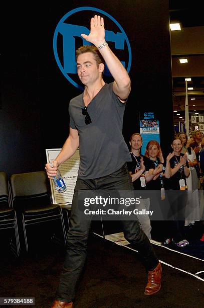 Actor Chris Pine from the 2017 feature film Wonder Woman attend an autograph signing session for fans in DC's 2016 San Diego Comic-Con booth at San...