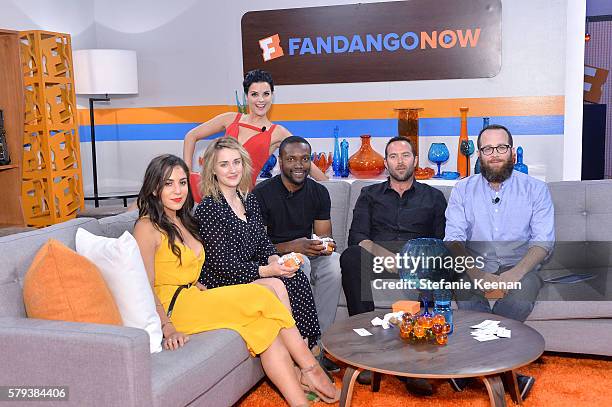 Audrey Espapza, Ashley Johnson, Jaimie Alexander, Rob Brown, Sullivan Stapleton and Martin Gero of NBC's "Blindspot" visit the Fandango Studio at San...