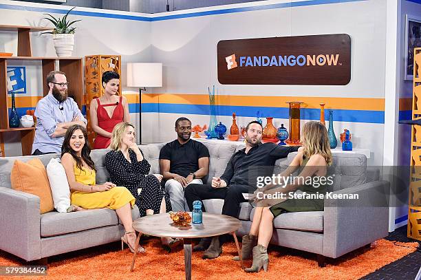 Audrey Esparza, Martin Gero, Ashley Johnson, Jaimie Alexander, Rob Brown and Sullivan Stapleton of NBC's "Blindspot" visit with Fandango host Nikki...