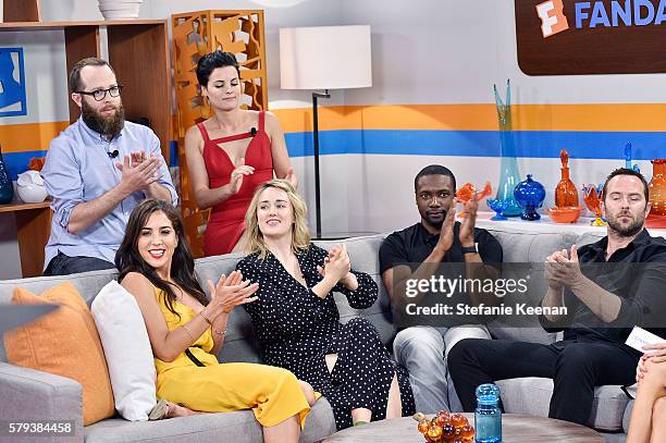 Audrey Esparza, Martin Gero, Ashley Johnson, Jaimie Alexander, Rob Brown and Sullivan Stapleton of NBC's "Blindspot" visit the Fandango Studio at San...