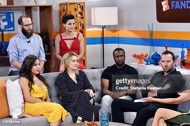 Audrey Esparza, Martin Gero, Ashley Johnson, Jaimie Alexander, Rob Brown and Sullivan Stapleton of NBC's "Blindspot" visit the Fandango Studio at San...