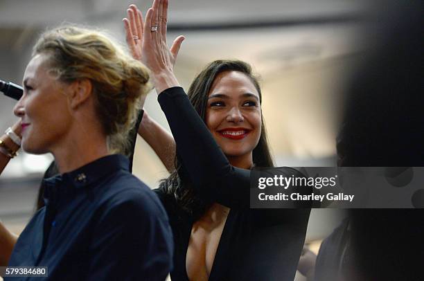 Actresses Connie Nielsen and Gal Gadot from the 2017 feature film Wonder Woman attend an autograph signing session for fans in DC's 2016 San Diego...