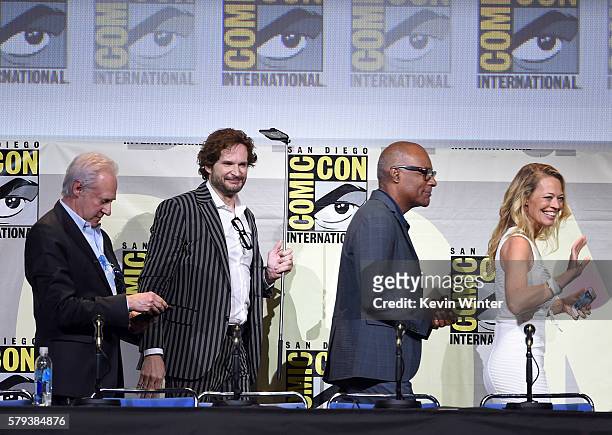 Actor Brent Spiner, writer/producer Bryan Fuller, actors Michael Dorn and Jeri Ryan attend the "Star Trek" panel during Comic-Con International 2016...