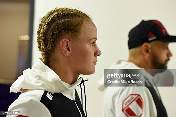 Valentina Shevchenko of Kyrgyzstan prepares to enter the arena during the UFC Fight Night event at the United Center on July 23, 2016 in Chicago,...