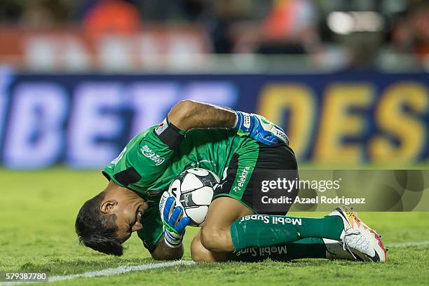 Oscar Ustari goalkeeper of Atlas lies on the ground during the 2nd round match between Tigres UANL and Atlas as part of the Torneo Apertura 2016 Liga...