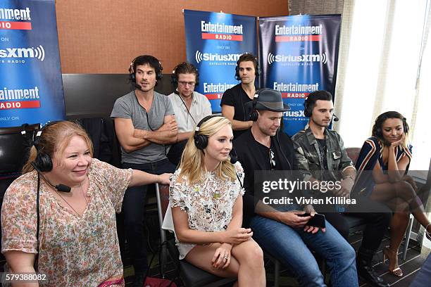 Actors Ian Somerhalder, Zach Roerig and Paul Wesley, writer and producer Julie Plec and actors Candice King, Matt Davis, Michael Malarkey and Kat...