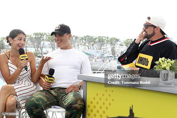 Actors Jamie Gray Hyder and Brian Bloom of Call Of Duty and host Kevin Smith attend the IMDb Yacht at San Diego Comic-Con 2016: Day Three at The IMDb...