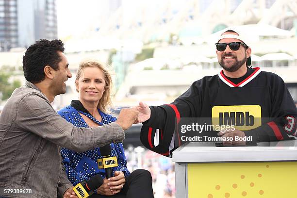 Actors Cliff Curtis and Kim Dickens of Fear the Walking Dead and host Kevin Smith attend the IMDb Yacht at San Diego Comic-Con 2016: Day Three at The...