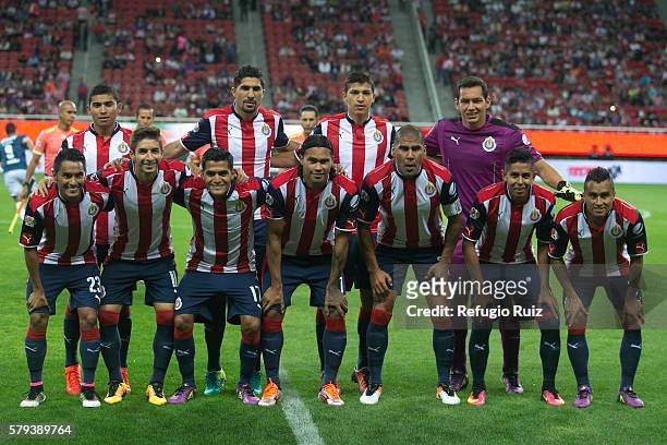 Players of Chivas pose for photos prior the 2nd round match between Chivas and Monterrey as part of the Torneo Apertura 2016 Liga MX at Chivas...