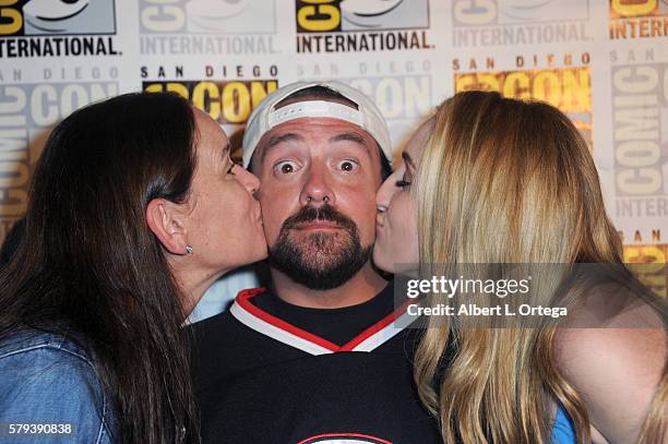 Actress Jennifer Schwalbach Smith, actor/director Kevin Smith, and actress Harley Quinn Smith attend the Kevin Smith Panel during Comic-Con...