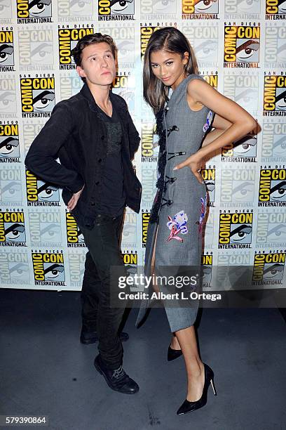 Actors Tom Holland and Zendaya attend the Marvel Studios presentation during Comic-Con International 2016 at San Diego Convention Center on July 23,...