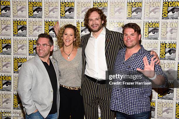 Producer Trevor Roth, producer Heather Kadin, writer Bryan Fuller and producer Rod Roddenberry attends the "Star Trek 50" press line during Comic-Con...