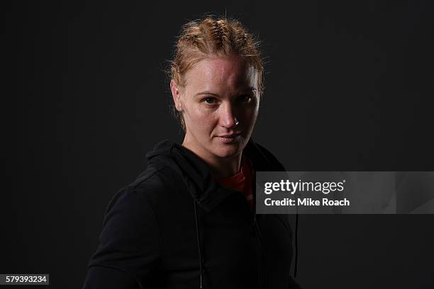Valentina Shevchenko of Kyrgyzstan poses for a post fight portrait during the UFC Fight Night event at the United Center on July 23, 2016 in Chicago,...