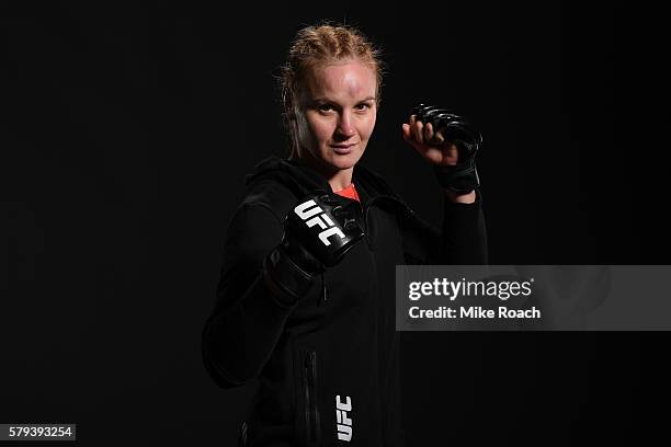 Valentina Shevchenko of Kyrgyzstan poses for a post fight portrait during the UFC Fight Night event at the United Center on July 23, 2016 in Chicago,...