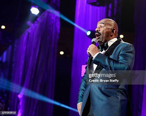 Host Steve Harvey speaks during the 2016 Neighborhood Awards hosted by Steve Harvey at the Mandalay Bay Events Center on July 23, 2016 in Las Vegas,...