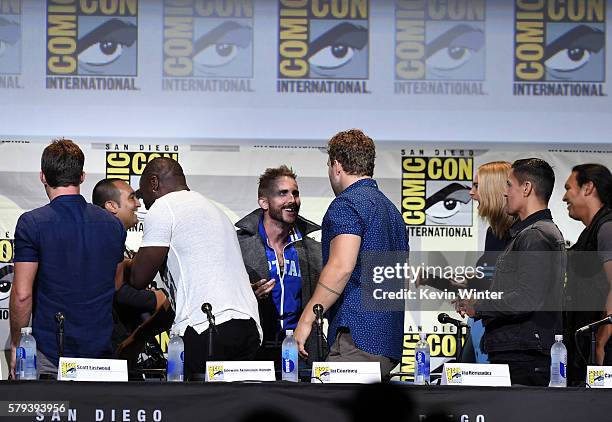 The cast of Suicide Squad attend the Warner Bros. Presentation during Comic-Con International 2016 at San Diego Convention Center on July 23, 2016 in...