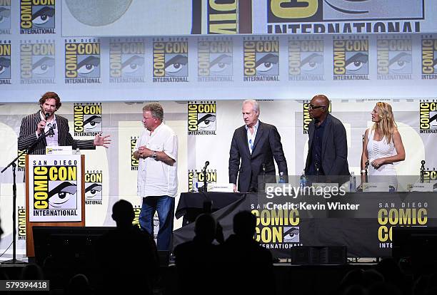 Writer/producer Bryan Fuller, actors William Shatner, Brent Spiner, Michael Dorn and Jeri Ryan attend the "Star Trek" panel during Comic-Con...