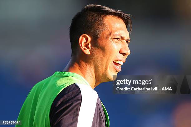 Leo Ulloa of Leicester City during the Pre-Season Friendly match between Oxford United and Leicester City at Kassam Stadium on July 19, 2016 in...