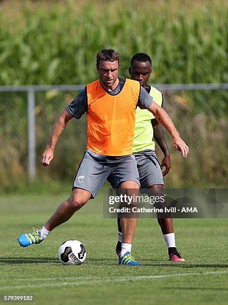 Rickie Lambert of West Bromwich Albion and Saido Berahino of West Bromwich Albion during the West Bromwich Albion training session on July 20, 2016...
