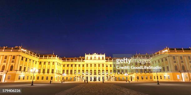 schonbrunn palace vienna at night - schonbrunn palace vienna stock pictures, royalty-free photos & images