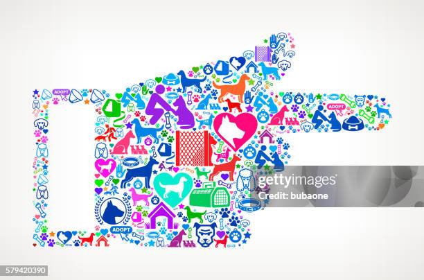 hand pointing dog and canine pet colorful icon pattern - dog bone pattern vector stock illustrations