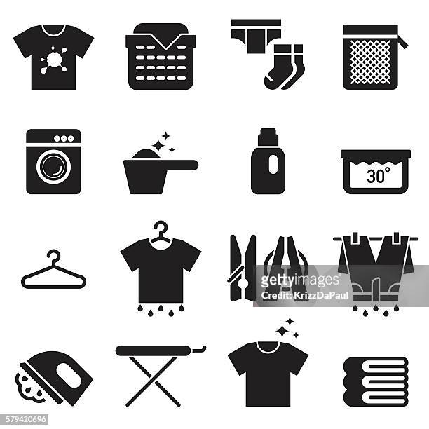 stockillustraties, clipart, cartoons en iconen met laundry icons [black edition] - wassen