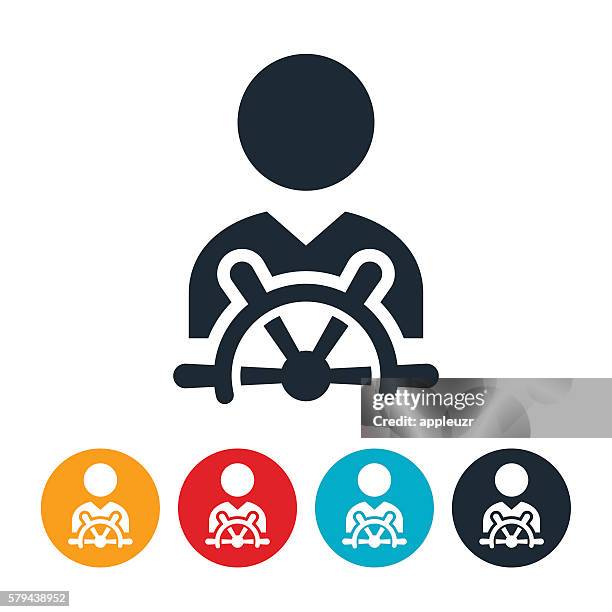 stockillustraties, clipart, cartoons en iconen met person at helm of ship icon - skipper