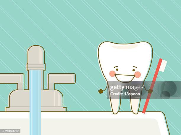 happy clean tooth - toothbrush sink stock illustrations