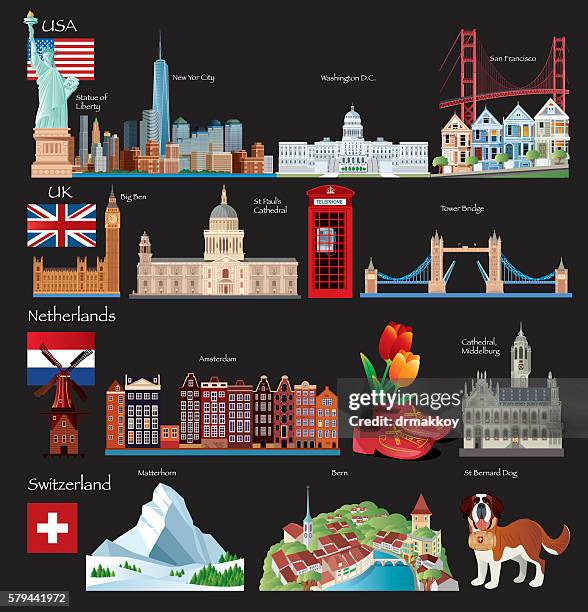 ilustraciones, imágenes clip art, dibujos animados e iconos de stock de world travel símbolos - london england