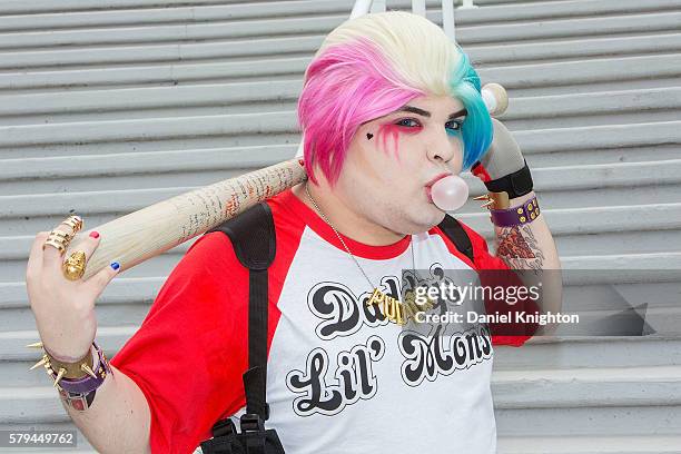 Ian Turner dresses as Harley Quinn at Comic-Con International - Day 3 on July 22, 2016 in San Diego, California.