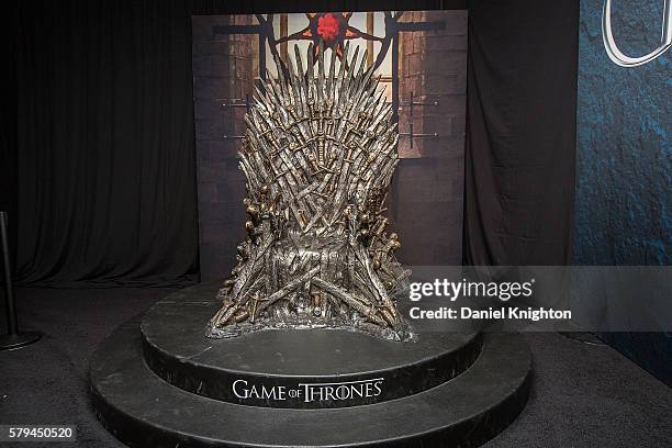 The Iron Throne display at the Hall of Faces presented by the HBO hit series "Game of Thrones" at Comic-Con International - Day 3 on July 22, 2016 in...