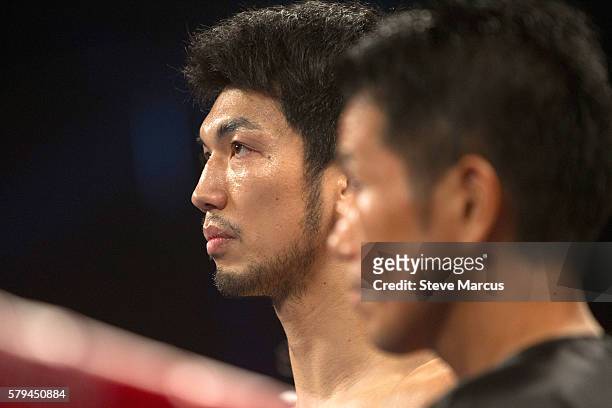 Middleweight boxer Ryota Murata of Japan waits for the start of his fight against George Tahdooahnippah at MGM Grand Garden Arena on July 23, 2016 in...