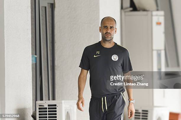 Manchester City's manager Pep Guardiola attends the pre-game training ahead of the 2016 International Champions Cup match between Manchester City and...