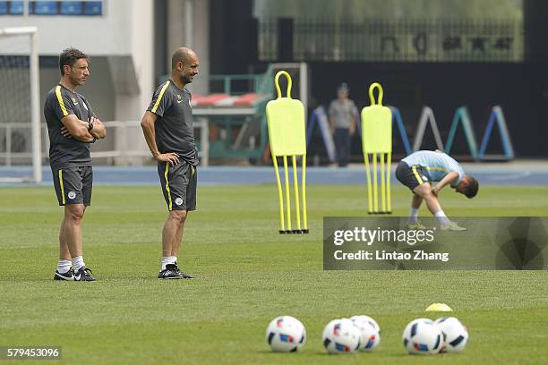 Manchester City's manager Pep Guardiola attends the pre-game training ahead of the 2016 International Champions Cup match between Manchester City and...