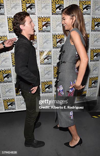 Actors Tom Holland and Zendaya from Marvel Studios "Spider-Man: Homecoming attend the San Diego Comic-Con International 2016 Marvel Panel in Hall H...