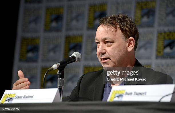 Director Sam Raimi speaks on stage during the "Ash vs Evil Dead" panel during Comic-Con International at the San Diego Convention Center on July 23,...