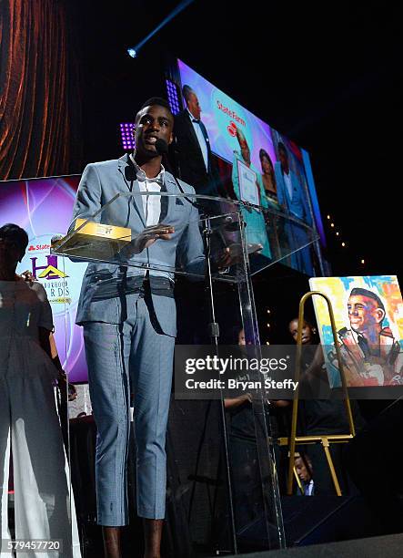 Nehemiah Davis wins the "Good Neighbor Award" during the 2016 Neighborhood Awards hosted by Steve Harvey at the Mandalay Bay Events Center on July...