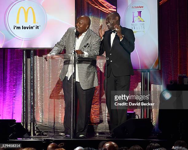 Comedian Earthquake and attorney Benjamin Crump speak during the 2016 Neighborhood Awards hosted by Steve Harvey at the Mandalay Bay Events Center on...
