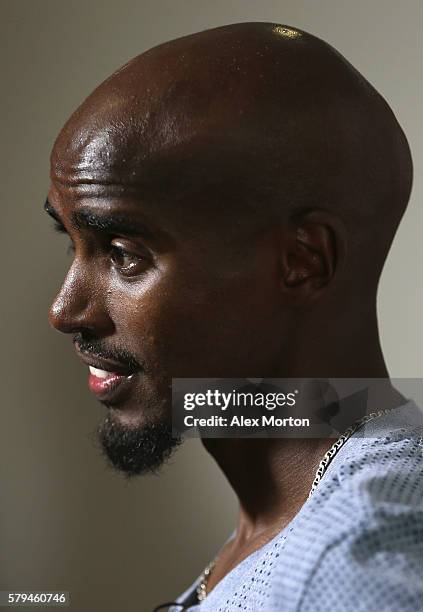 Mo Farah of Team GB during the Media Access to Endurance Track Athletes Named in Team GB for the Rio 2016 Olympic Games at the Tower Grange Hotel on...