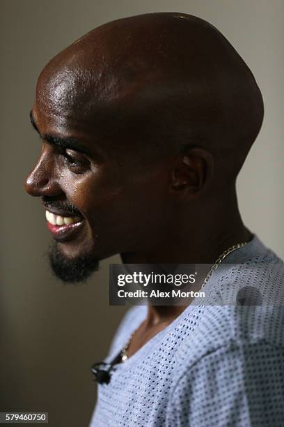 Mo Farah of Team GB during the Media Access to Endurance Track Athletes Named in Team GB for the Rio 2016 Olympic Games at the Tower Grange Hotel on...