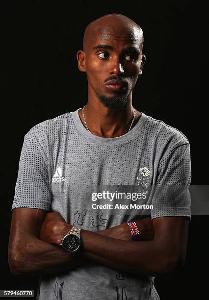 Mo Farah of Team GB during the Media Access to Endurance Track Athletes Named in Team GB for the Rio 2016 Olympic Games at the Tower Grange Hotel on...