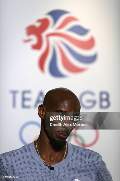 Mo Farah of Team GB during the Media Access to Endurance Track Athletes Named in Team GB for the Rio 2016 Olympic Games at the Tower Grange Hotel on...