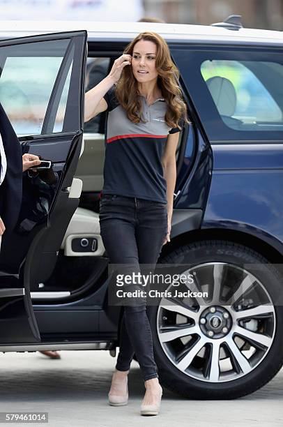 Catherine, Duchess of Cambridge visits the Land Rover BAR at the America's Cup World Series on July 24, 2016 in Portsmouth, England.